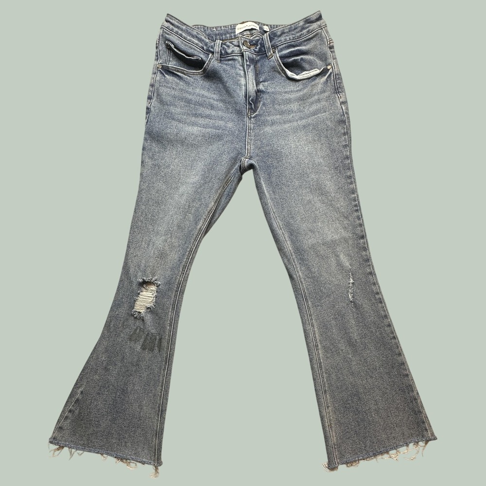 Gibson Latimer Jeans Womens 10 Flare Blue Distressed Raw Hem High Rise